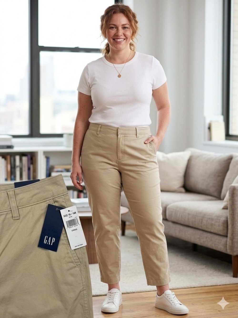 🌸Gap Women's Pants Slim Ankle Twill Tan Button Zip Pockets Flat Front Casual 16